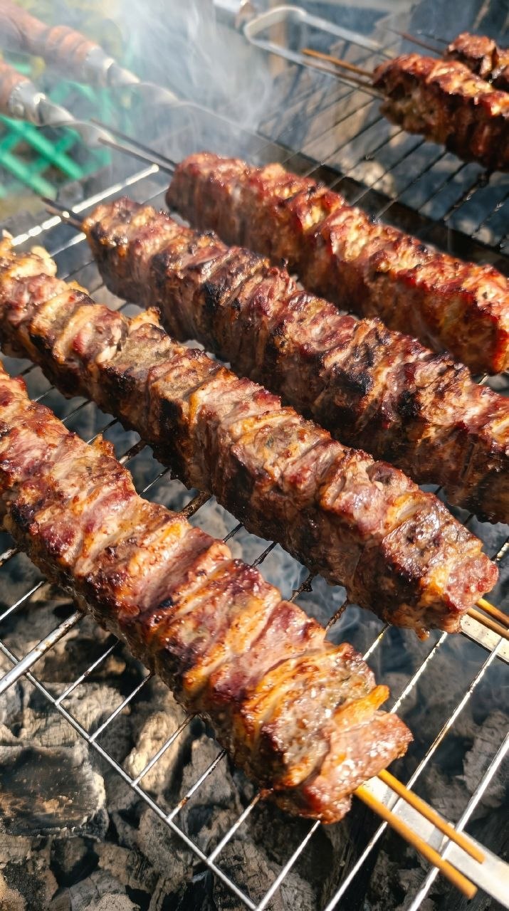 Мясо на шампурах над углями